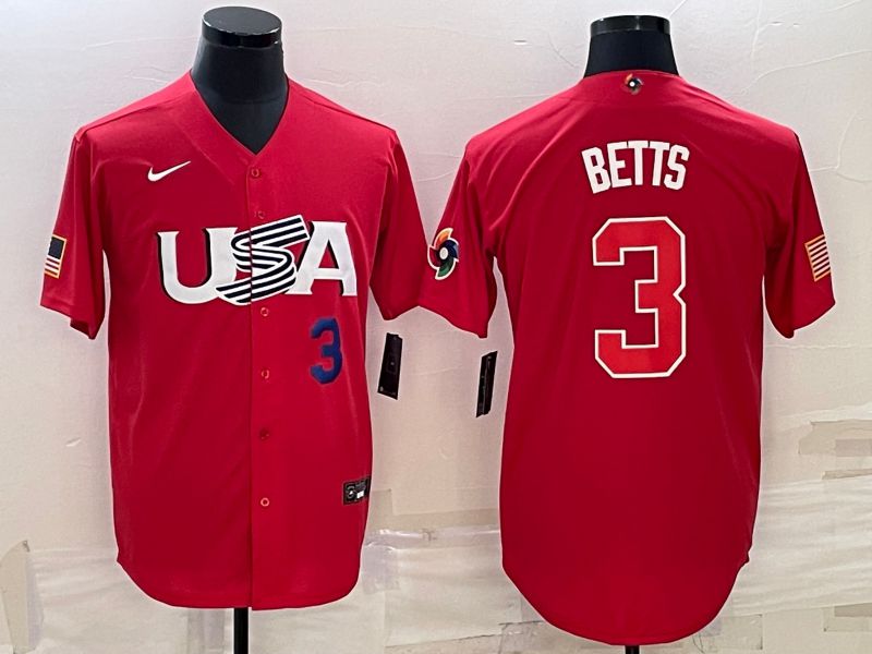 Men 2023 World Cub USA 3 Betts Red Nike MLB Jersey